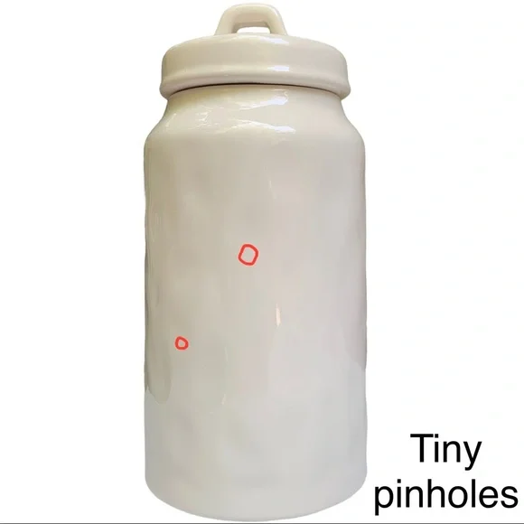 Rae Dunn WOOF Canister Dog Treat Jar White Black Letters Dimples NWT 2017 OG - Picture 5 of 14